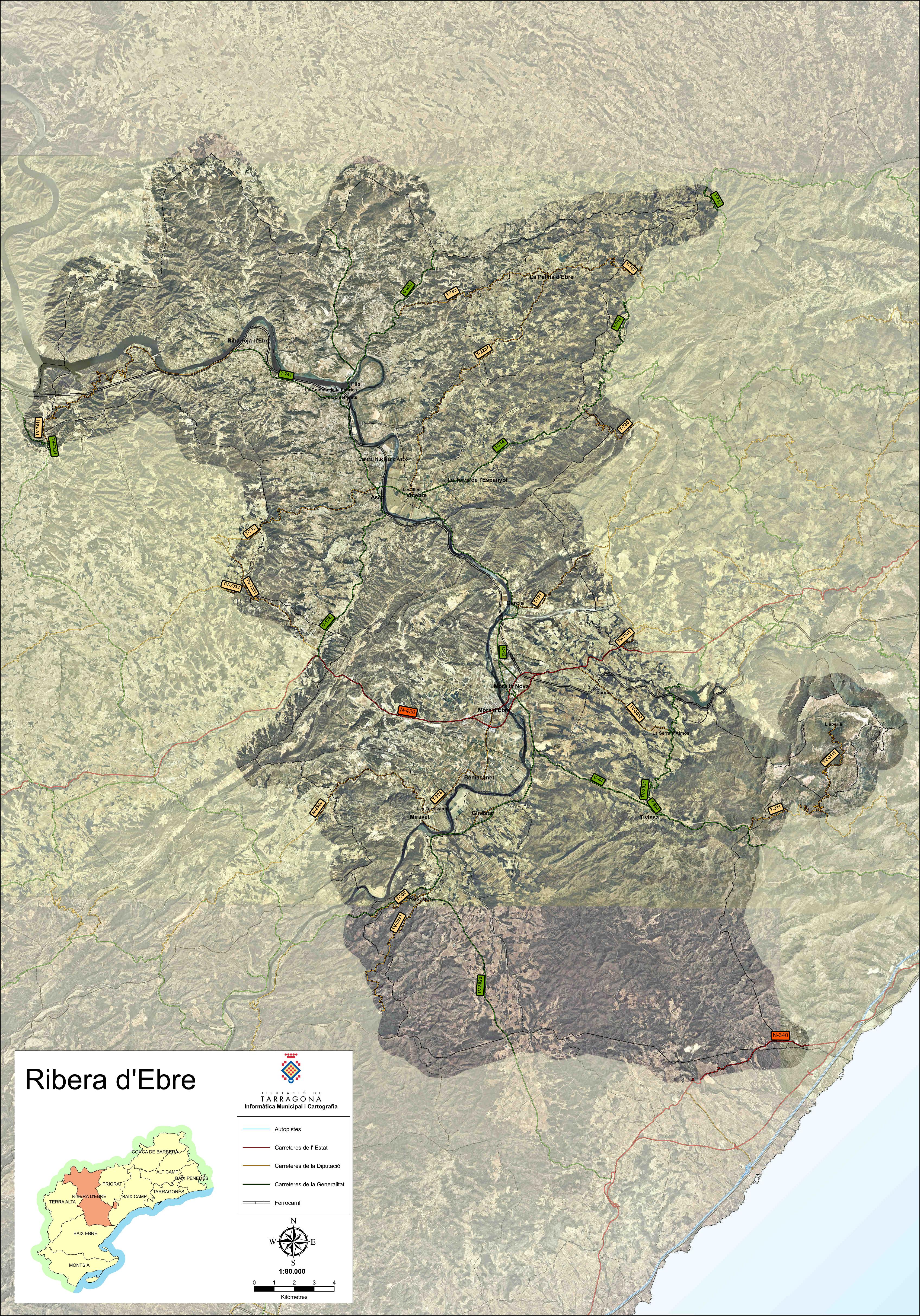La Ribera Map Mapa satelital con carreteras de la comarca de Ribera d'Ebre | STESA