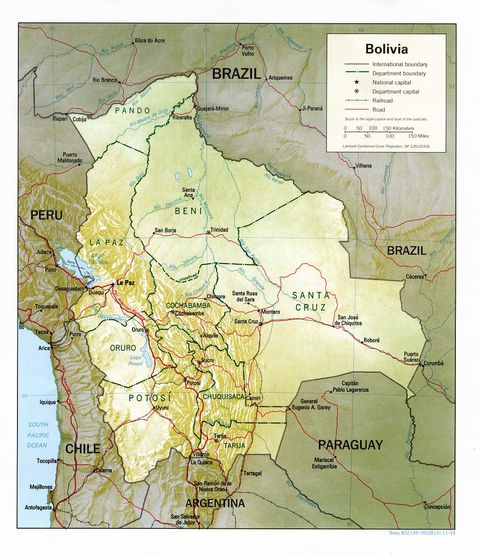 Mapa Físico de Bolivia
