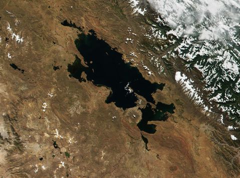 Satellite Image, Photo of Titicaca Lake, Bolivia - Peru