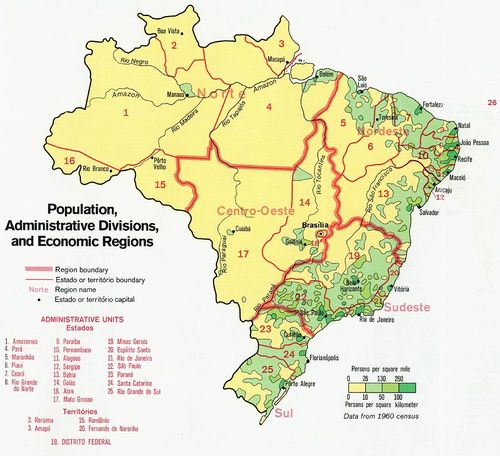 Población, Divisiones Administrativas y Regiones Económicas de Brasil 