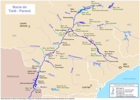 Hidrovías fluviales y canales de la Cuenca de los ríos Tietê/Paraná