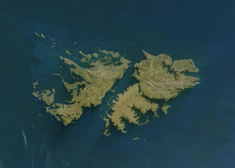 Satellite image of the Falkland Islands