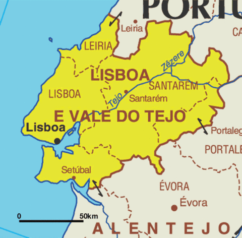 Map of the Lisboa Region in Portugal