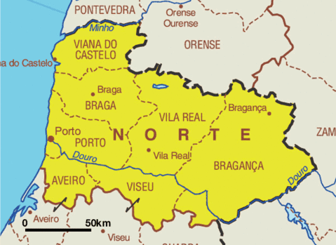 Map of the Norte Region or Northern Portugal Map of the Norte Region or Northern Portugal