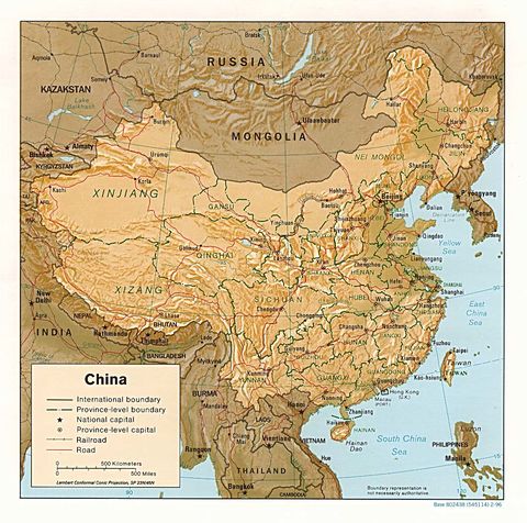 China Physical Map 1996