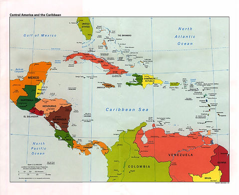Central America and the Caribbean Political Map 