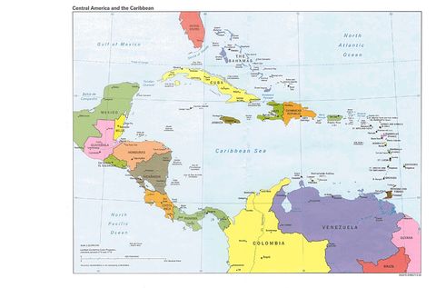 Central America and the Caribbean Political Map 