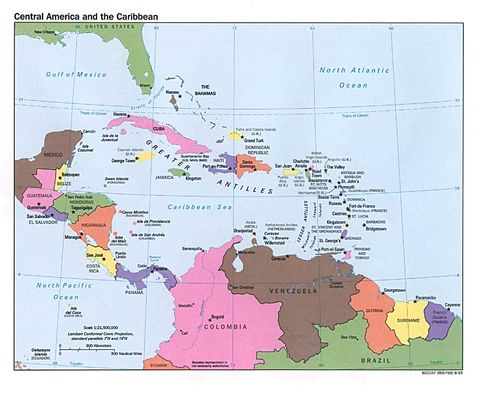 Central America and the Caribbean Political Map 