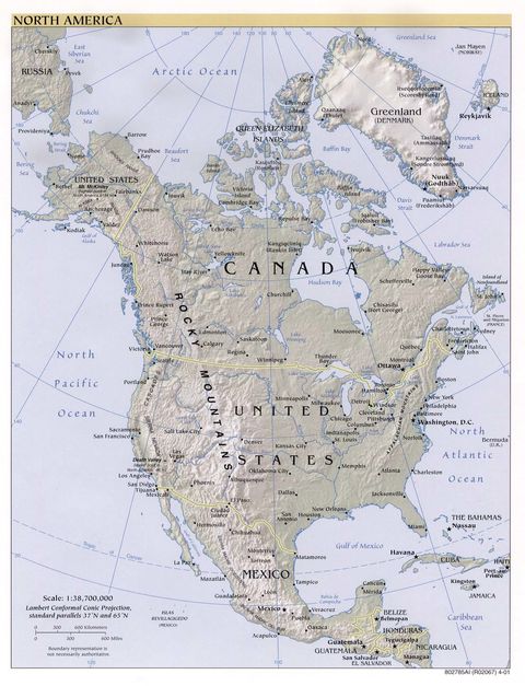 North America physical map 