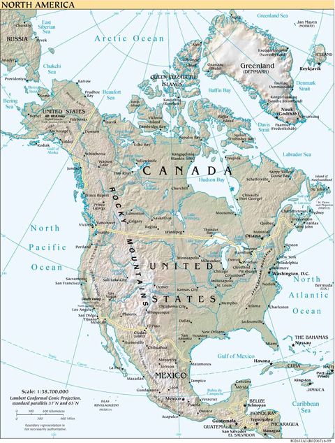 North America physical map 