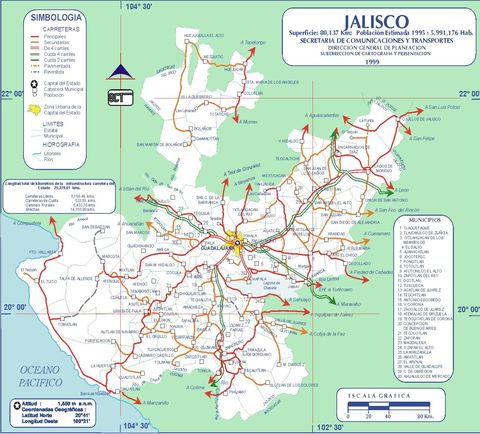Mapa de carreteras de Jalisco