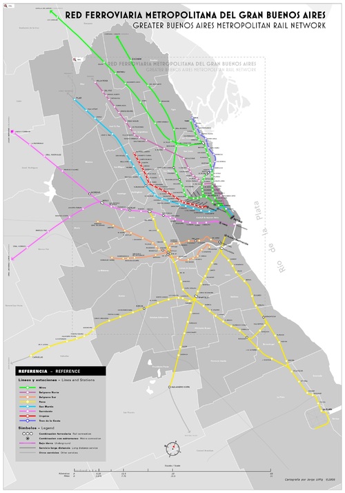Mapa de los Ferrocarriles Metropolitanos de Buenos Aires