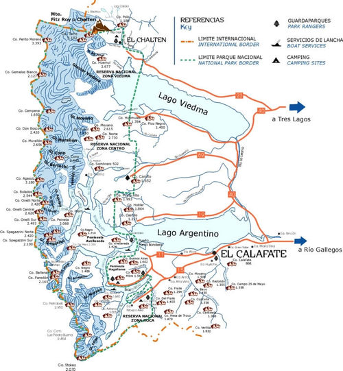 Mapa del Parque Nacional Los Glaciares