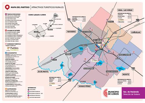 Mapa turístico del Partido de Lobos, Buenos Aires, Argentina