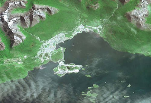 Imagen satelital de Ushuaia, Tierra del Fuego, Argentina