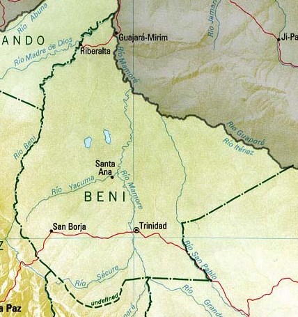 Beni Department Map, Bolivia