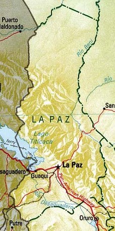 La Paz Department Map, Bolivia