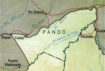 Pando Department Map, Bolivia