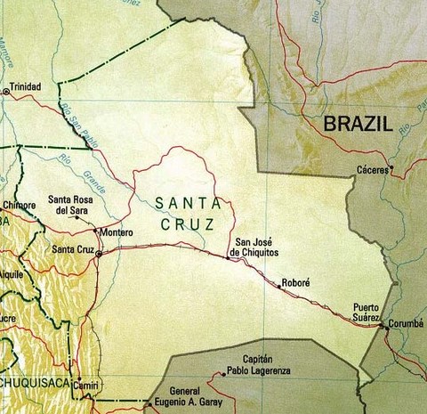 Santa Cruz Department Map, Bolivia