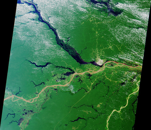 The Solimoes and the Negro rivers forming the Amazon River