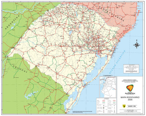 Rio Grande do Sul State, Roads & Highways Map, Brazil