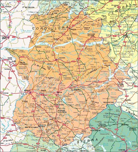 Mapa de carreteras de Extremadura