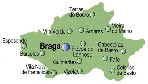 Braga District Map, Portugal Braga District Map, Portugal