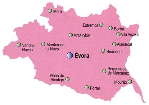 Évora District Map, Portugal