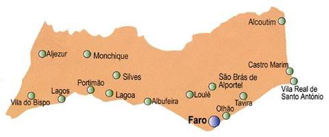 Faro District Map, Portugal
