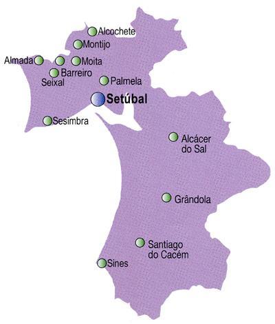 Mapa del distrito de Setúbal Mapa del distrito de Setúbal