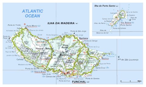 Mapa de las islas de Madeira y de Porto Santo