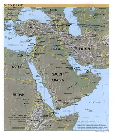 Middle East Physical Map 