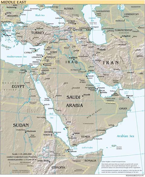 Middle East Physical Map 