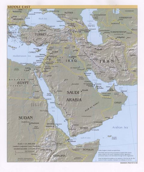 Middle East physical map 