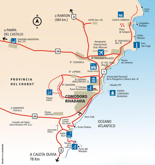 Vías de accesos a Comodoro Rivadavia, Chubut, Argentina