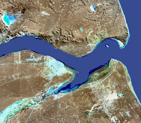 Satellite image of the city of Río Gallegos, Santa Cruz, Argentina
