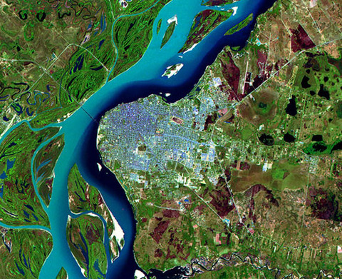 Satellite image of the city of Corrientes, Argentina