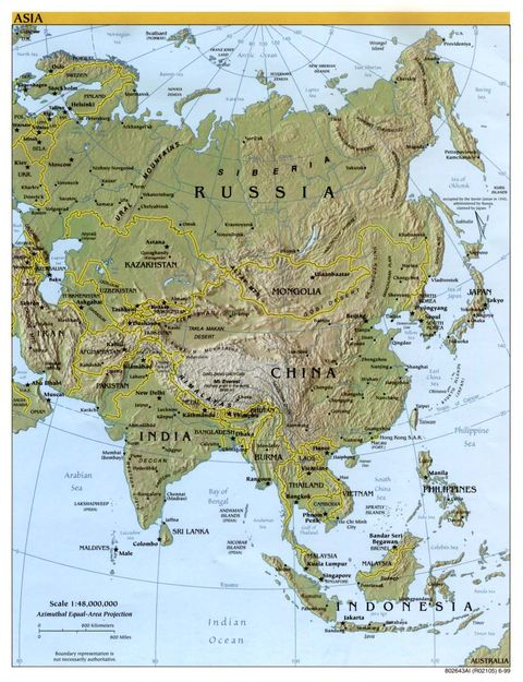 Mapa de Relieve de Asia 