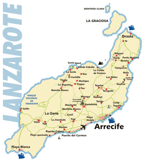 Mapa de carreteras de la Isla Lanzarote
