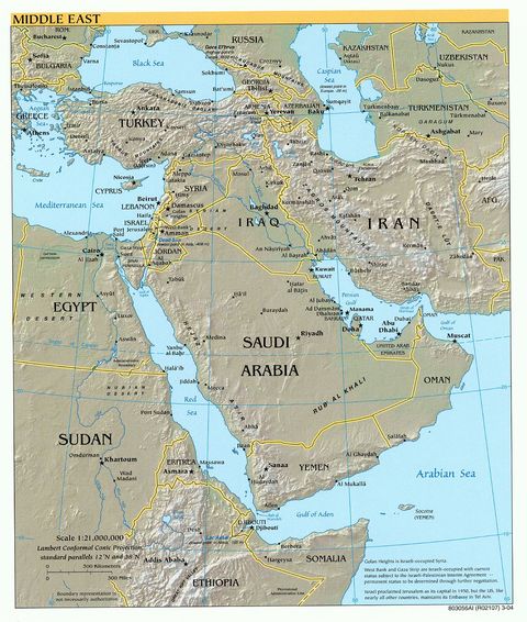 Middle East physical map 