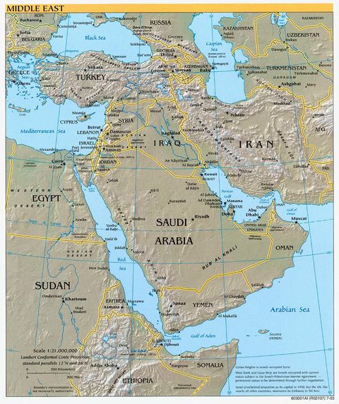 Middle East physical map 