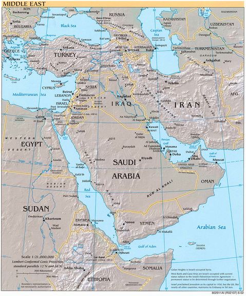 Middle East physical map 