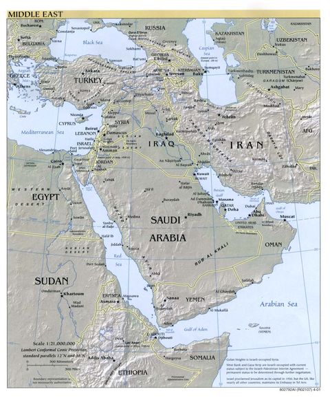Middle East physical map 