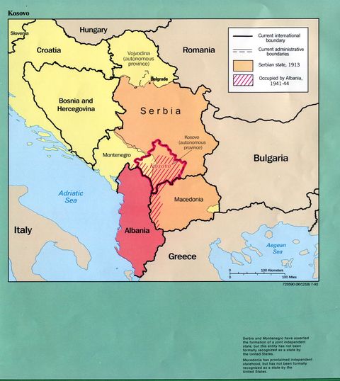 Kosovo Historical Borders Map 1913  - 1992