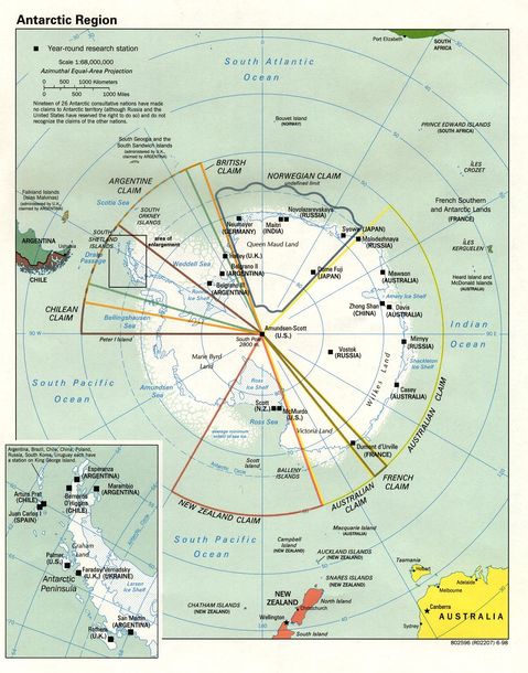 Map with territorial claims of Antarctica