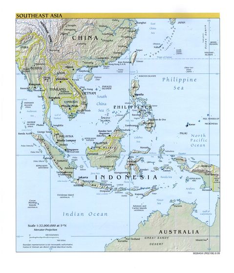 Southeast Asia physical map 