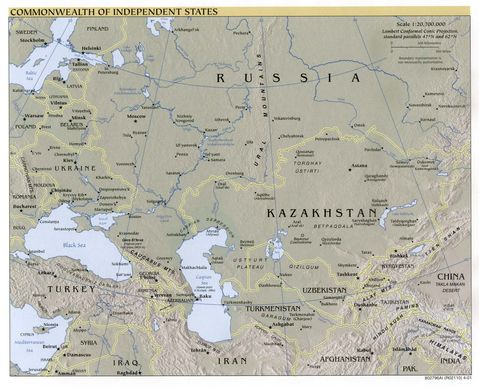 Mapa físico de la Comunidad de Estados Independientes