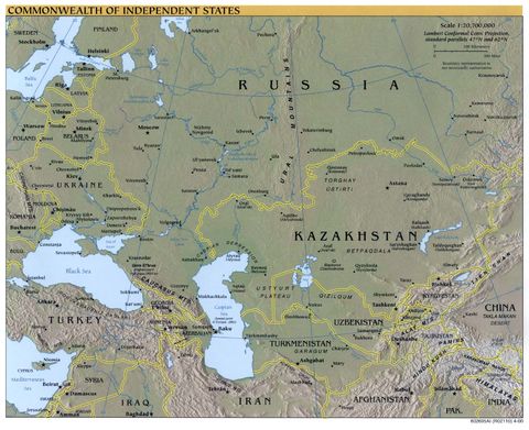 Mapa físico de la Comunidad de Estados Independientes 