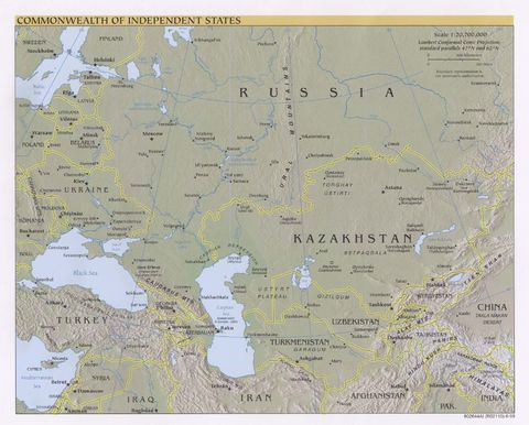 Mapa físico de la Comunidad de Estados Independientes 