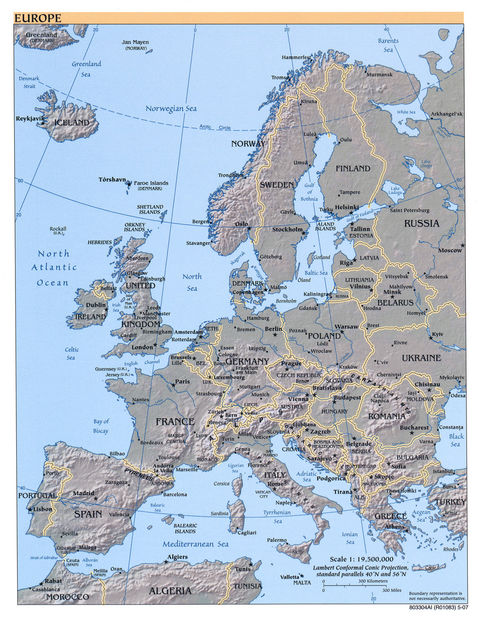 Europe physical map 